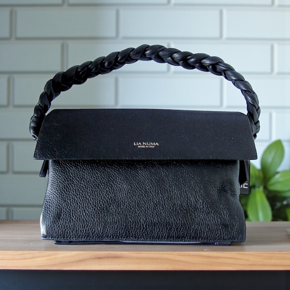 Lia Numa Black Satchel with Braided Handle NWT